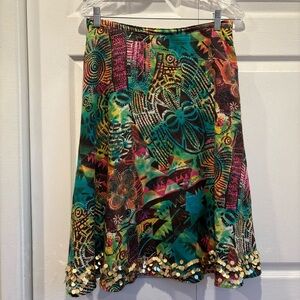 Vintage WD.NY Green Patterned Knee Length Skirt - Size 6